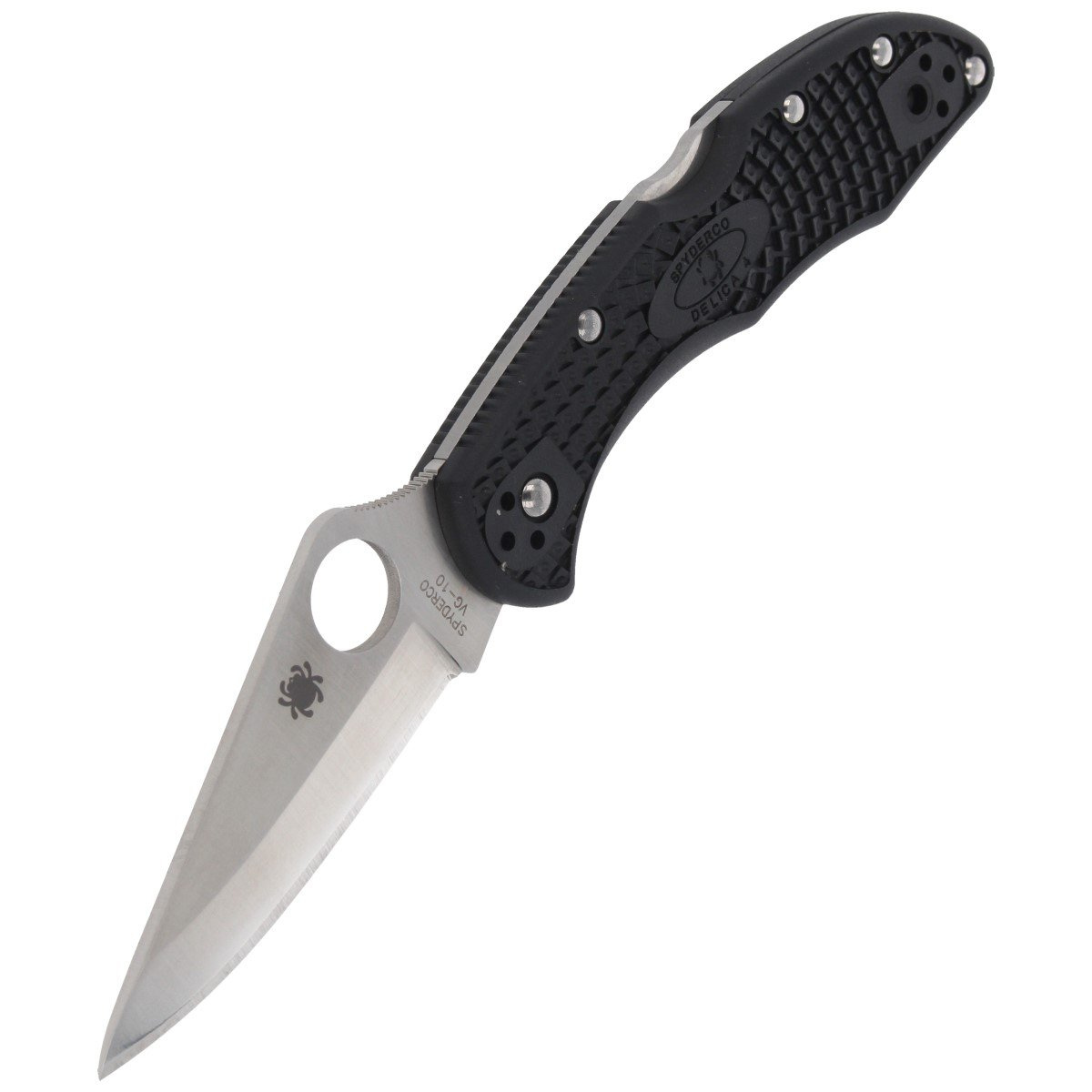 Delica 4 Black FRN Plain czwarta generacja legendarnego noża. Wzmocniona w pełni rozbieralna konstrukcja szkieletu łączona na śruby torx ułatwia czyszczenie, regulację foldera. Mocowany w czterech płaszczyznach klips 4-way clip positions. Stal VG-10... - LifeGun.pl Nóż Spyderco Delica 4 FRN Black Plain (C11PBK)-5