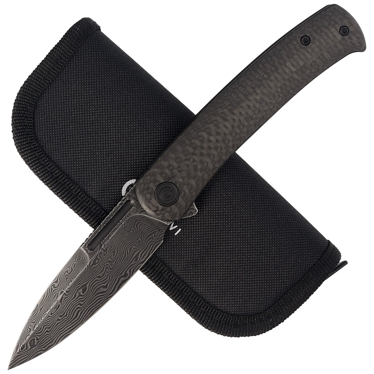 Cetos Twill Carbon Fiber, Black Damascus smukły folder, który możesz otworzyć za pomocą wyfrezowanego obustronnego nail nick lub płetwy flippera, Wyjątkowy nóż EDC oferujący doskonały stosunek jakości do ceny, z ergonomiczną rękojeścią pasującą do ręki. - LifeGun.pl Nóż składany Civivi Cetos Twill Carbon Fiber / Stainless, Damascus (C21025B-DS1)-4