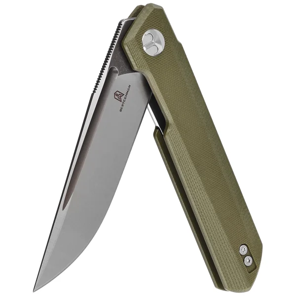 Nóż składany Bestechman Dundee OD Green G10, Grey Titanized / Satin D2 by Ostap Hel (BMK01E)-3