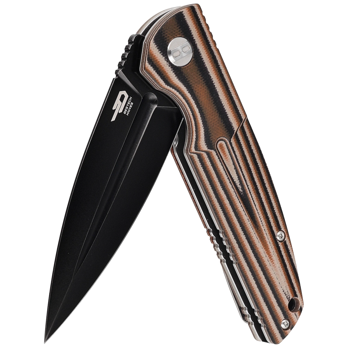 Nóż składany Bestech Fin Black / Orange / Beige G10, Black Stonewashed 14C28N (BG34C-3)-3