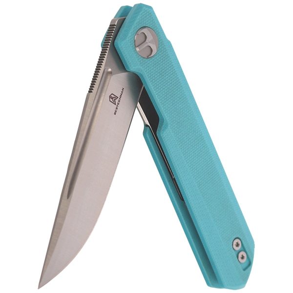 Nóż Bestechman Mini Dundee Tiffany Blue G10, Stonewashed / Satin D2 by Ostap Hel (BMK03C)-6