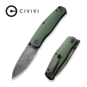 Nóż składany Civivi Sokoke Green Canvas Micarta, Black Hand Rubbed Damascus by Ray Laconico (C22007-DS2)-1