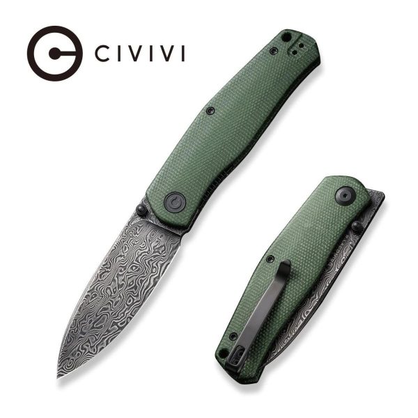 Nóż składany Civivi Sokoke Green Canvas Micarta, Black Hand Rubbed Damascus by Ray Laconico (C22007-DS2)-1
