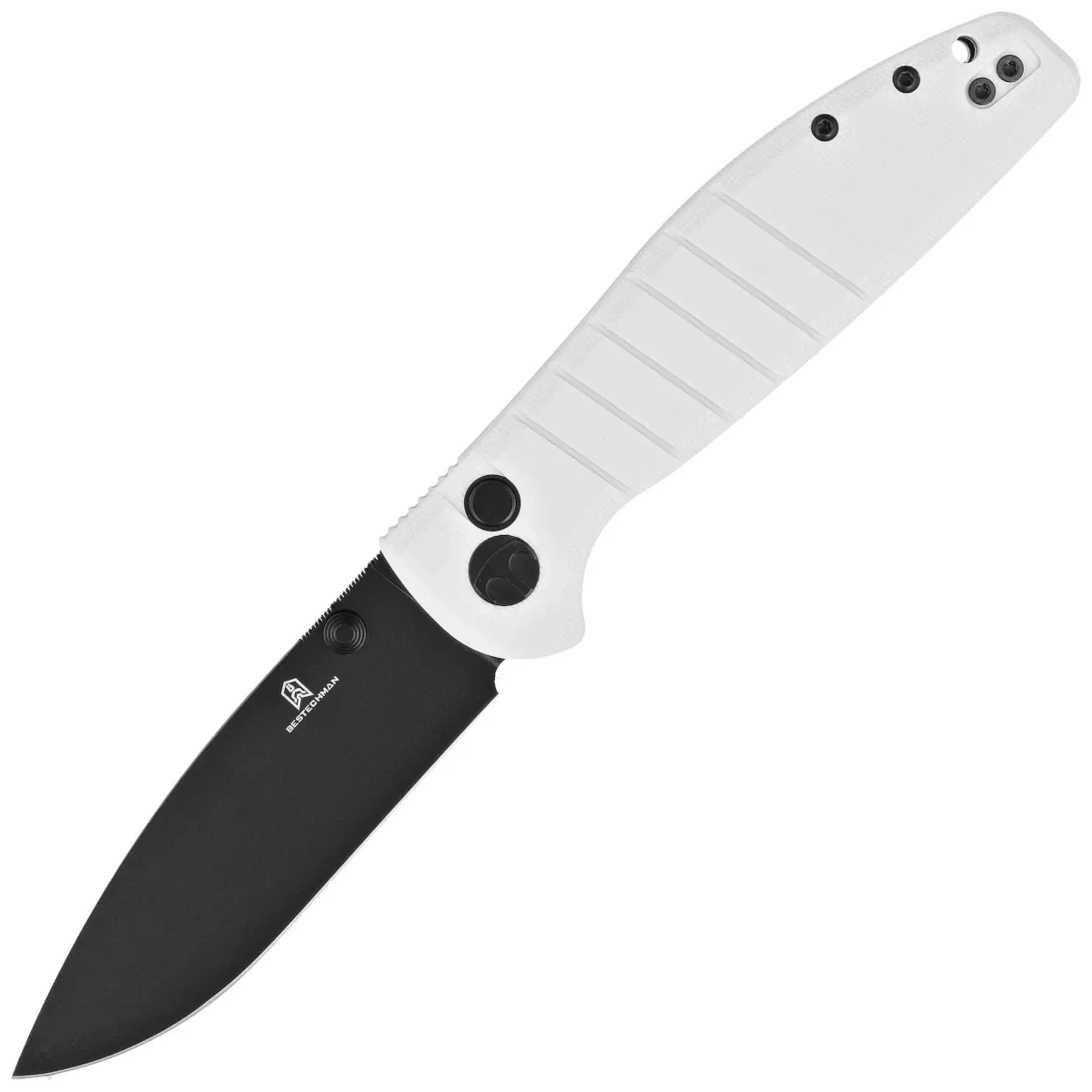 Goodboy White G10, Black PVD ”dobry chłopiec” to idealne połączenie funkcjonalności i stylu, projekt amerykańskiego projektanta Keanu Alfaro. Wykonany z dobrych materiałów przy zachowaniu niezwykle atrakcyjnej ceny. Bestseller! - LifeGun.pl Nóż składany Bestechman Goodboy White G10, Black PVD D2 by Keanu Alfaro (BMK04J)-1