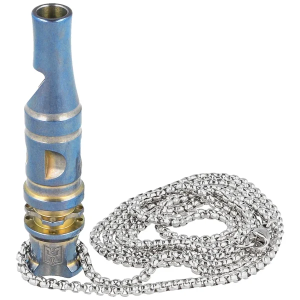 Gwizdek sygnalizacyjny Bestech Whistle Blue/Gold Titanium z łańcuszkiem (BM02A)-2