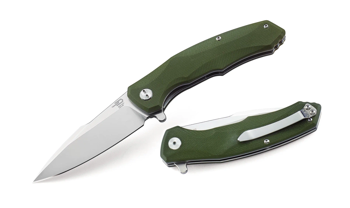 Nóż składany Bestech Warwolf Army Green G10, Stonewashed/Satin D2 (BG04B)-1