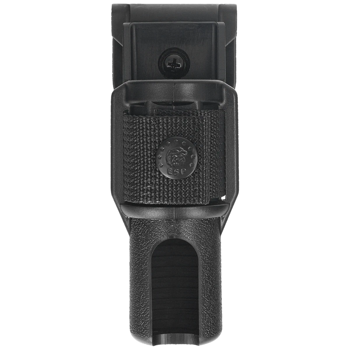 Profesjonalny uchwyt obrotowy ESP BH-34-HL na pałkę teleskopową z systemem szybkiego wypięcia Quick Change. Umożliwia przenoszenie pałki w dowolnej pozycji, zapewniając komfort i elastyczność użytkowania. - LifeGun.pl Uchwyt obrotowy ESP na pałkę teleskopową 16'', 18'', 21'' z rękojeścią HL, mocowanie UBC-03 (BH-34-HL)-1