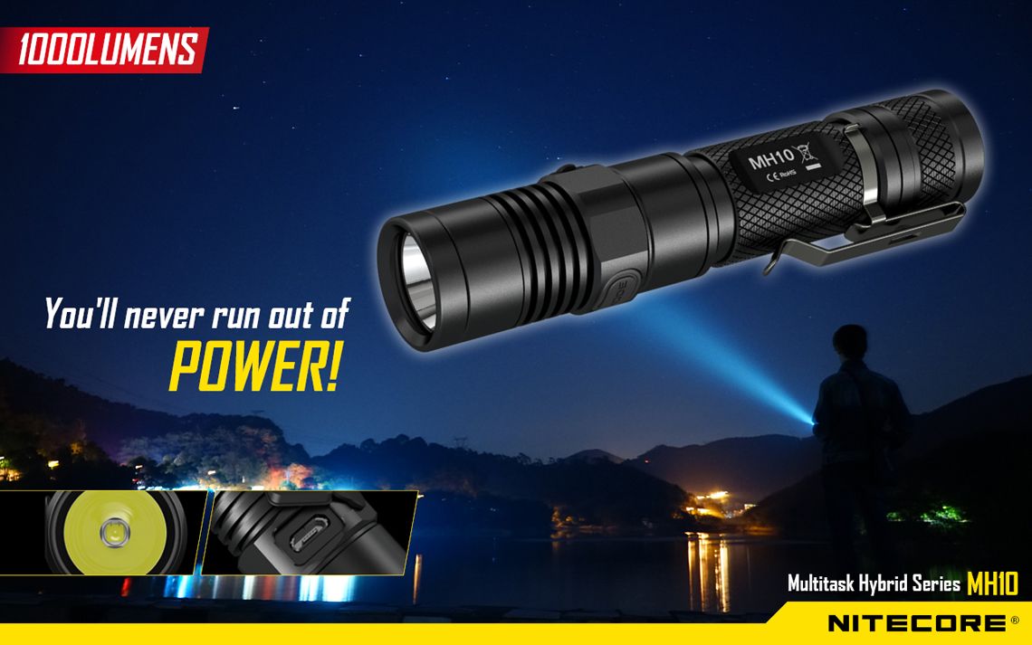 Światło S.O.S.: Tak | Maksymalny czas pracy (godz.): 520 | Zasięg wiązki światła (m): 232 | Waga bez baterii (g): 75 | Baterie w zestawie: 1x 18650 | Futerał: Tak | Wodoodporność: Tak | Kolor: Czarny | Baterie (kompatybilne): 1 x 18650 lub 2 x CR123 | Długość całkowita (mm): 130 | Średnica głowicy (mm): 25 | Źródło światła: Dioda LED CREE XM-L2 U2 | Światło stroboskopowe: tak | Moc światła (L): 1000 - LifeGun.pl Latarka Nitecore MH10 1000 lumenów-4