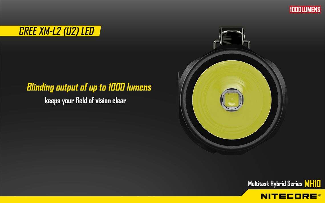 Światło S.O.S.: Tak | Maksymalny czas pracy (godz.): 520 | Zasięg wiązki światła (m): 232 | Waga bez baterii (g): 75 | Baterie w zestawie: 1x 18650 | Futerał: Tak | Wodoodporność: Tak | Kolor: Czarny | Baterie (kompatybilne): 1 x 18650 lub 2 x CR123 | Długość całkowita (mm): 130 | Średnica głowicy (mm): 25 | Źródło światła: Dioda LED CREE XM-L2 U2 | Światło stroboskopowe: tak | Moc światła (L): 1000 - LifeGun.pl Latarka Nitecore MH10 1000 lumenów-7