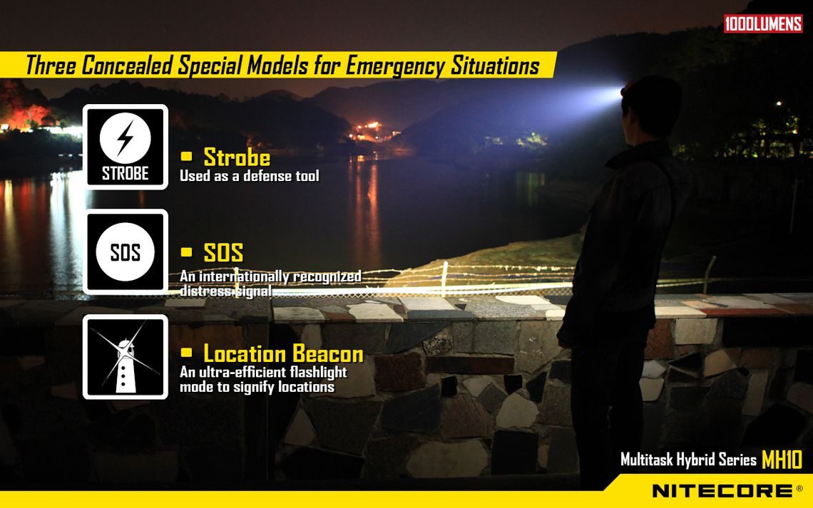 Światło S.O.S.: Tak | Maksymalny czas pracy (godz.): 520 | Zasięg wiązki światła (m): 232 | Waga bez baterii (g): 75 | Baterie w zestawie: 1x 18650 | Futerał: Tak | Wodoodporność: Tak | Kolor: Czarny | Baterie (kompatybilne): 1 x 18650 lub 2 x CR123 | Długość całkowita (mm): 130 | Średnica głowicy (mm): 25 | Źródło światła: Dioda LED CREE XM-L2 U2 | Światło stroboskopowe: tak | Moc światła (L): 1000 - LifeGun.pl Latarka Nitecore MH10 1000 lumenów-9