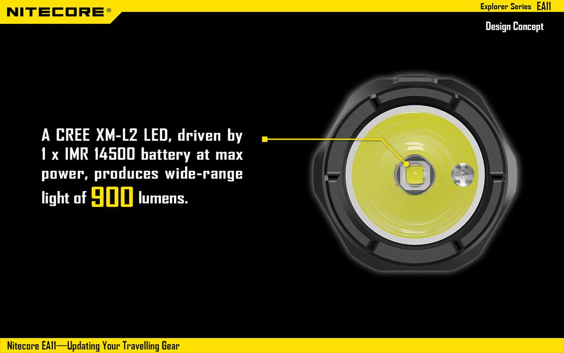 Światło S.O.S.: Tak | Maksymalny czas pracy (godz.): 12 | Zasięg wiązki światła (m): 190 | Waga bez baterii (g): 53 | Ładowarka w zestawie: Nie | Futerał: Tak | Wodoodporność: Tak | Kolor: Czarny | Baterie (kompatybilne): 1x AA | Długość całkowita (mm): 92 | Średnica głowicy (mm): 25 | Źródło światła: Dioda LED CREE XM-L2 U2 | Światło stroboskopowe: tak | Moc światła (L): 900 - LifeGun.pl Latarka Nitecore EA11 900 lumenów-5