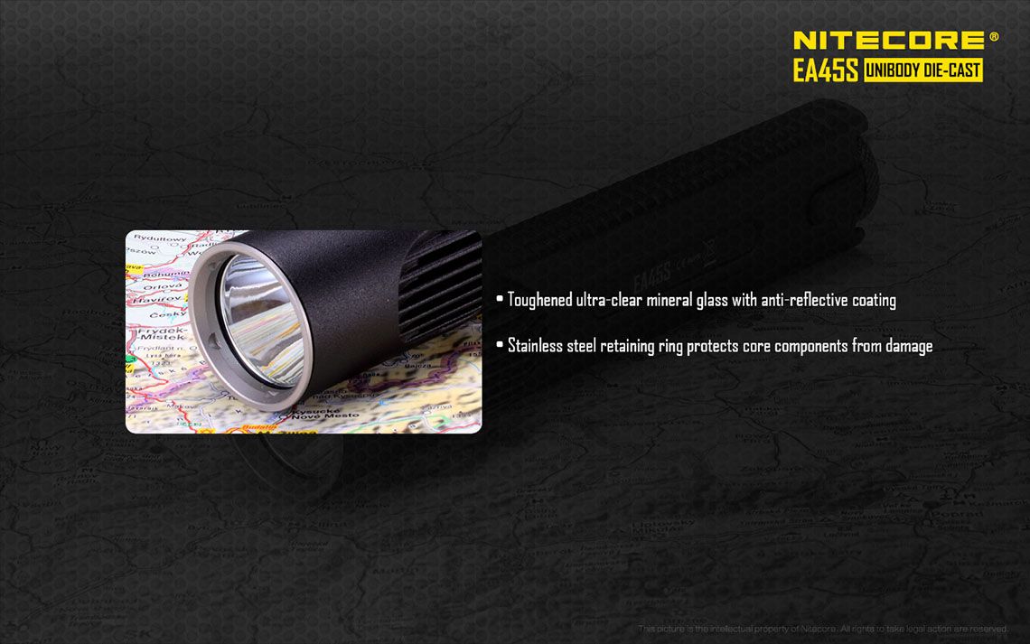 Światło S.O.S.: Tak | Maksymalny czas pracy (godz.): 416 | Zasięg wiązki światła (m): 402 | Waga bez baterii (g): 133 | Ładowarka w zestawie: Nie | Baterie w zestawie: Nie | Futerał: Tak | Wodoodporność: Tak | Kolor: Czarny | Baterie (kompatybilne): 4x AA | Długość całkowita (mm): 170 | Średnica głowicy (mm): 34 | Źródło światła: Dioda LED CREE XP-L HI V3 | Światło stroboskopowe: tak | Moc światła (L): 1000 - LifeGun.pl Latarka Nitecore LED Cree XP-L HI V3 EA45S 1000 lumenów-21