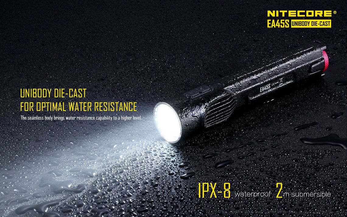 Światło S.O.S.: Tak | Maksymalny czas pracy (godz.): 416 | Zasięg wiązki światła (m): 402 | Waga bez baterii (g): 133 | Ładowarka w zestawie: Nie | Baterie w zestawie: Nie | Futerał: Tak | Wodoodporność: Tak | Kolor: Czarny | Baterie (kompatybilne): 4x AA | Długość całkowita (mm): 170 | Średnica głowicy (mm): 34 | Źródło światła: Dioda LED CREE XP-L HI V3 | Światło stroboskopowe: tak | Moc światła (L): 1000 - LifeGun.pl Latarka Nitecore LED Cree XP-L HI V3 EA45S 1000 lumenów-25