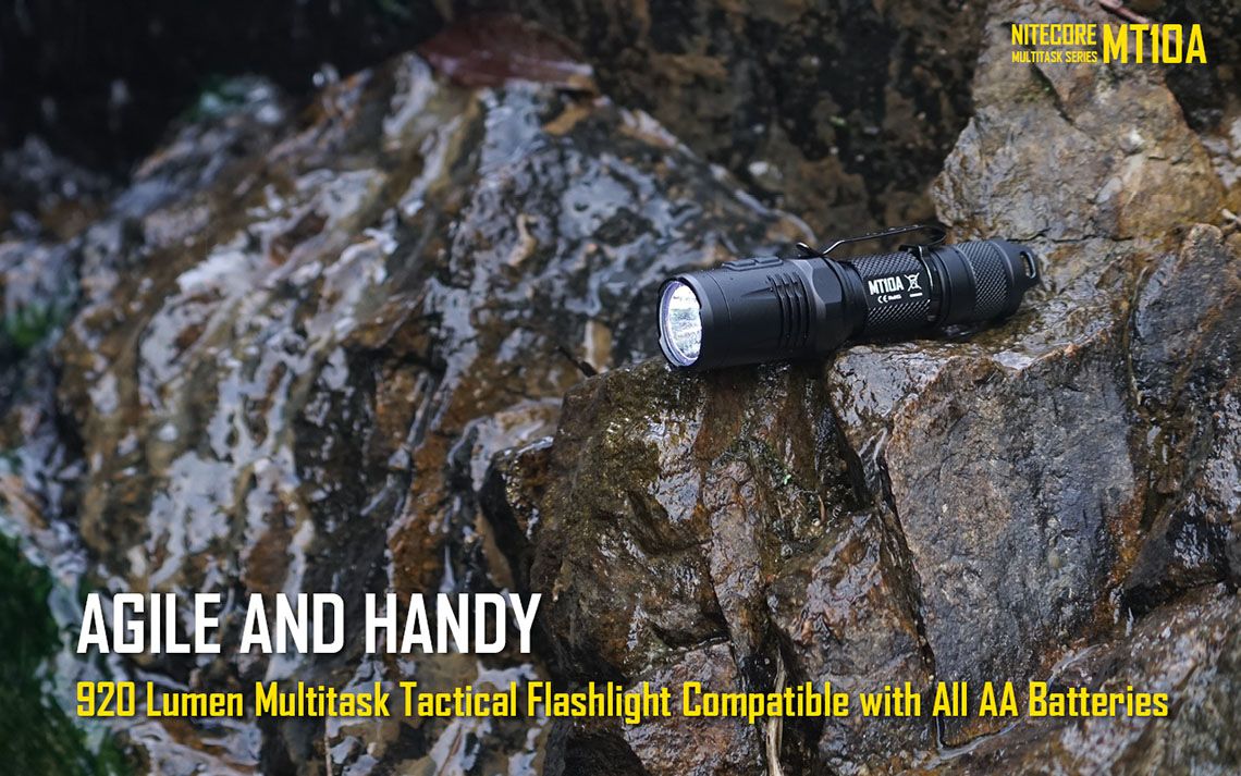 Latarka Nitecore MT10A 920 Lumenów Cechy: Dioda Cree XM-L2 U2 Maksymalna moc: 920 Lumenów Zasięg: do 170 metrów Zasilanie: 1x bateria AA (brak w zestawie) Tryby specjalne: lokalizator Beacon, SOS, Stroboskop Długość: 107,9 mm Średnica głowicy: 25,4 mm Waga: 60,7 g (bez baterii)  - LifeGun.pl Latarka Nitecore MT10A 920 Lumenów-4