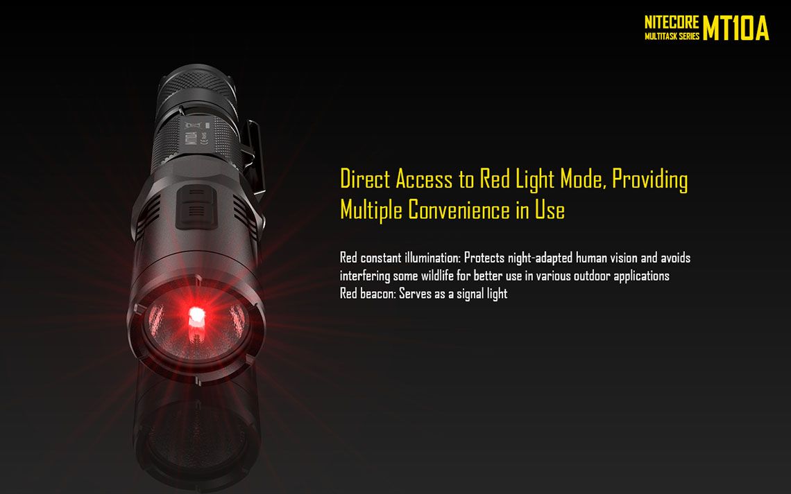 Latarka Nitecore MT10A 920 Lumenów Cechy: Dioda Cree XM-L2 U2 Maksymalna moc: 920 Lumenów Zasięg: do 170 metrów Zasilanie: 1x bateria AA (brak w zestawie) Tryby specjalne: lokalizator Beacon, SOS, Stroboskop Długość: 107,9 mm Średnica głowicy: 25,4 mm Waga: 60,7 g (bez baterii)  - LifeGun.pl Latarka Nitecore MT10A 920 Lumenów-9