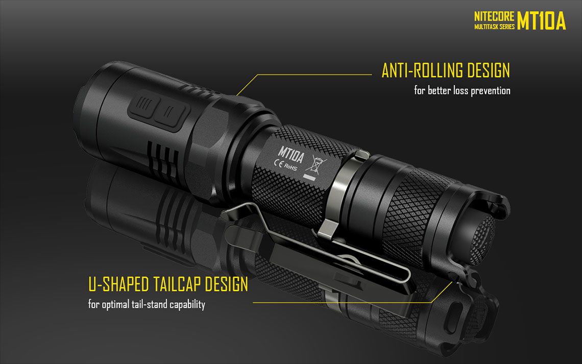 Latarka Nitecore MT10A 920 Lumenów Cechy: Dioda Cree XM-L2 U2 Maksymalna moc: 920 Lumenów Zasięg: do 170 metrów Zasilanie: 1x bateria AA (brak w zestawie) Tryby specjalne: lokalizator Beacon, SOS, Stroboskop Długość: 107,9 mm Średnica głowicy: 25,4 mm Waga: 60,7 g (bez baterii)  - LifeGun.pl Latarka Nitecore MT10A 920 Lumenów-13