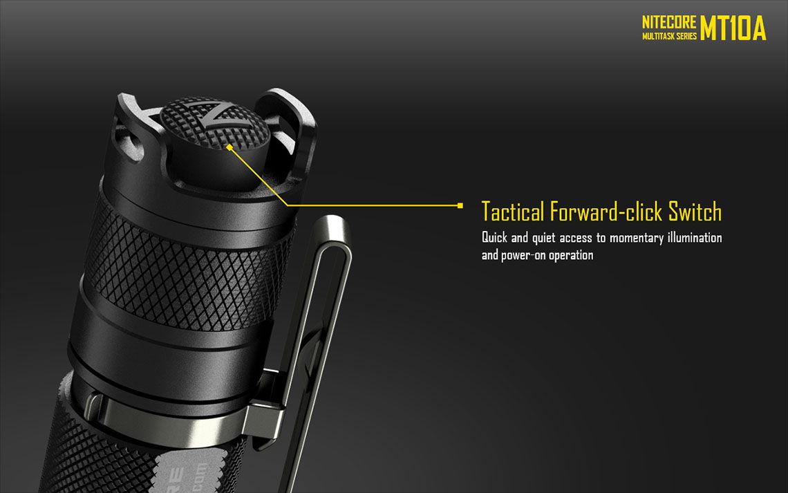 Latarka Nitecore MT10A 920 Lumenów Cechy: Dioda Cree XM-L2 U2 Maksymalna moc: 920 Lumenów Zasięg: do 170 metrów Zasilanie: 1x bateria AA (brak w zestawie) Tryby specjalne: lokalizator Beacon, SOS, Stroboskop Długość: 107,9 mm Średnica głowicy: 25,4 mm Waga: 60,7 g (bez baterii)  - LifeGun.pl Latarka Nitecore MT10A 920 Lumenów-15