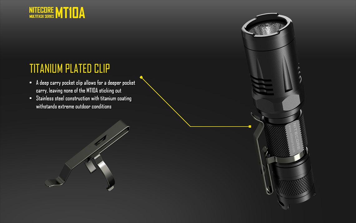 Latarka Nitecore MT10A 920 Lumenów Cechy: Dioda Cree XM-L2 U2 Maksymalna moc: 920 Lumenów Zasięg: do 170 metrów Zasilanie: 1x bateria AA (brak w zestawie) Tryby specjalne: lokalizator Beacon, SOS, Stroboskop Długość: 107,9 mm Średnica głowicy: 25,4 mm Waga: 60,7 g (bez baterii)  - LifeGun.pl Latarka Nitecore MT10A 920 Lumenów-16