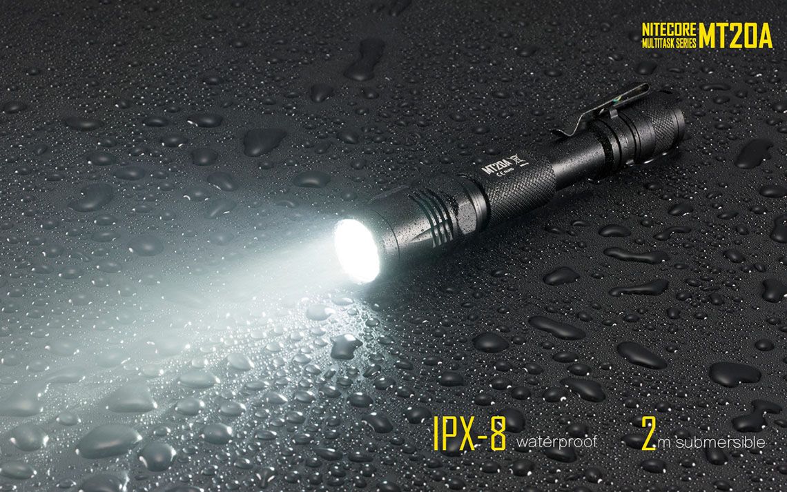 Latarka Nitecore MT20A 360 Lumenów CECHY: Dioda CREE XP-G2 R5 Maksymalna moc: 360 lumenów Zasięg: do 160 metrów Zasilanie: 2x bateria AA (brak w zestawie) Tryby specjalne: lokalizator Beacon, SOS, Stroboskop Długość: 156,9 mm Średnica głowicy: 25,4 mm Waga: 75 g (bez baterii) - LifeGun.pl Latarka Nitecore MT20A 360 Lumenów-19