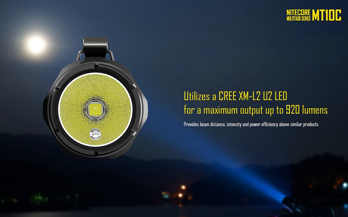 Latarka Nitecore MT10C 920 Lumenów CECHY: Dioda CREE XM-L2 U2 Maksymalna moc: 920 lumenów Zasięg: do 190 metrów Zasilanie: 1x CR123 (brak w zestawie) Tryby specjalne: lokalizator Beacon, SOS, Stroboskop Długość: 91,2 mm Średnica głowicy: 25,4 mm Waga: 57 g (bez baterii) - LifeGun.pl Latarka Nitecore MT10C 920 Lumenów-5