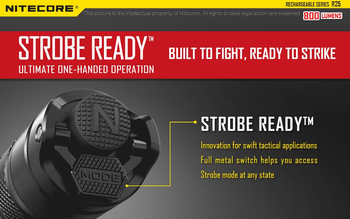 Latarka Nitecore R25 800 Lumenów CECHY: Maksymalna moc: 800 lumenów Zasięg: 321 metrów Dioda LED CREE XP-L HI V3 Zasilanie: 1x akumulator 18650 (w zestawie - NL188DW) lub 2x CR123A Port ładowania - można ładować jedynie dedykowany akumulator NL188DW - NIE WOLNO ŁADOWAĆ INNYCH AKUMULATORÓW W PORCIE ŁADOWANIA Tryb specjalny - stroboskop Wodoodporna, zgodna - LifeGun.pl Latarka Nitecore R25 800 Lumenów-14
