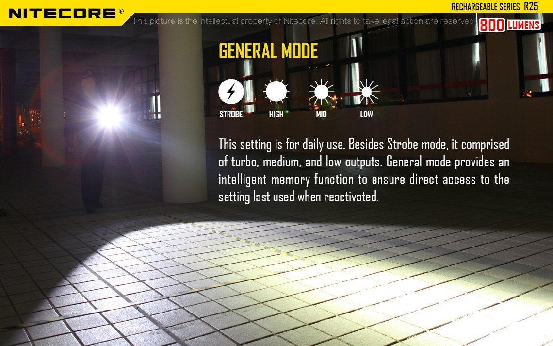 Latarka Nitecore R25 800 Lumenów CECHY: Maksymalna moc: 800 lumenów Zasięg: 321 metrów Dioda LED CREE XP-L HI V3 Zasilanie: 1x akumulator 18650 (w zestawie - NL188DW) lub 2x CR123A Port ładowania - można ładować jedynie dedykowany akumulator NL188DW - NIE WOLNO ŁADOWAĆ INNYCH AKUMULATORÓW W PORCIE ŁADOWANIA Tryb specjalny - stroboskop Wodoodporna, zgodna - LifeGun.pl Latarka Nitecore R25 800 Lumenów-20
