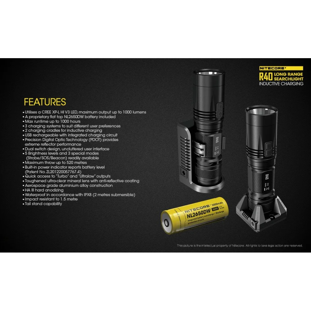 Latarka Nitecore R40 ze Stacją Ładowania 1000 Lumenów 29 Latarka Nitecore R40 ze Stacją Ładowania 1000 Lumenów
