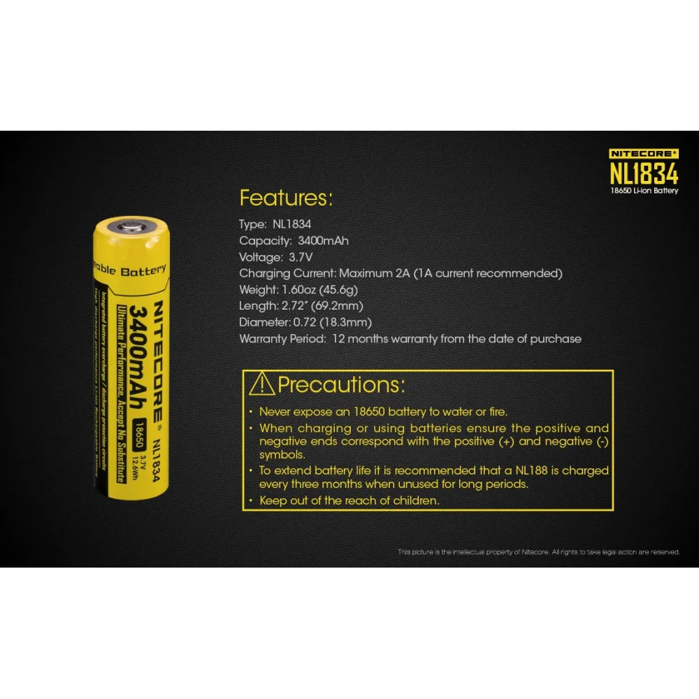 Akumulator Nitecore 18650 NL1834 3400mAh 9 Akumulator Nitecore 18650 NL1834 3400mAh