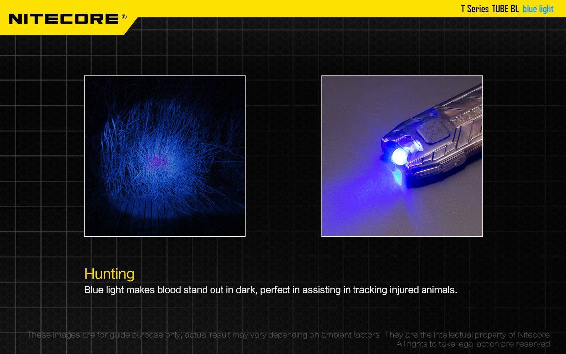 Latarka Nitecore TUBE-BL Blue Light (niebieskie światło) Kompaktowa latarka ze światłem niebieskim (podstawowym). Światło niebieskie doskonale sprawdzi się na polowaniu (widać ślady krwi) czy podczas nocnego łowienia ryb. CECHY: Moc: 4 lumeny Maksymalny czas pracy: 45 minut Wbudowany akumulator Li-ion Światło niebieskie (podstawowe) - doskonale sprawdzi się np.: na polowaniu Port USB do - LifeGun.pl Latarka Nitecore TUBE-BL Blue Light (niebieskie światło)-7