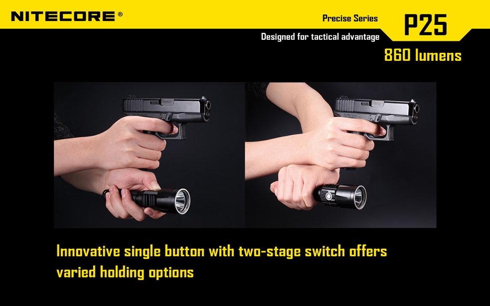 Światło S.O.S.: Tak | Maksymalny czas pracy (godz.): 325 | Zasięg wiązki światła (m): 283 | Waga bez baterii (g): 171 | Futerał: Tak | Wodoodporność: Tak | Kolor: Czarny | Baterie (kompatybilne): 1 x 18650 lub 2 x CR123 | Długość całkowita (mm): 160 | Średnica głowicy (mm): 40 | Źródło światła: Dioda LED Premium CREE XM-L U2 | Światło stroboskopowe: tak | Moc światła (L): 860 - LifeGun.pl Latarka Nitecore P25 Smilodon 860 Lumenów-12