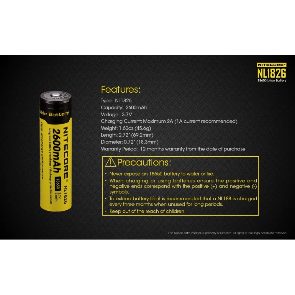 Akumulator Nitecore 18650 NL1826 2600mAh 9 Akumulator Nitecore 18650 NL1826 2600mAh