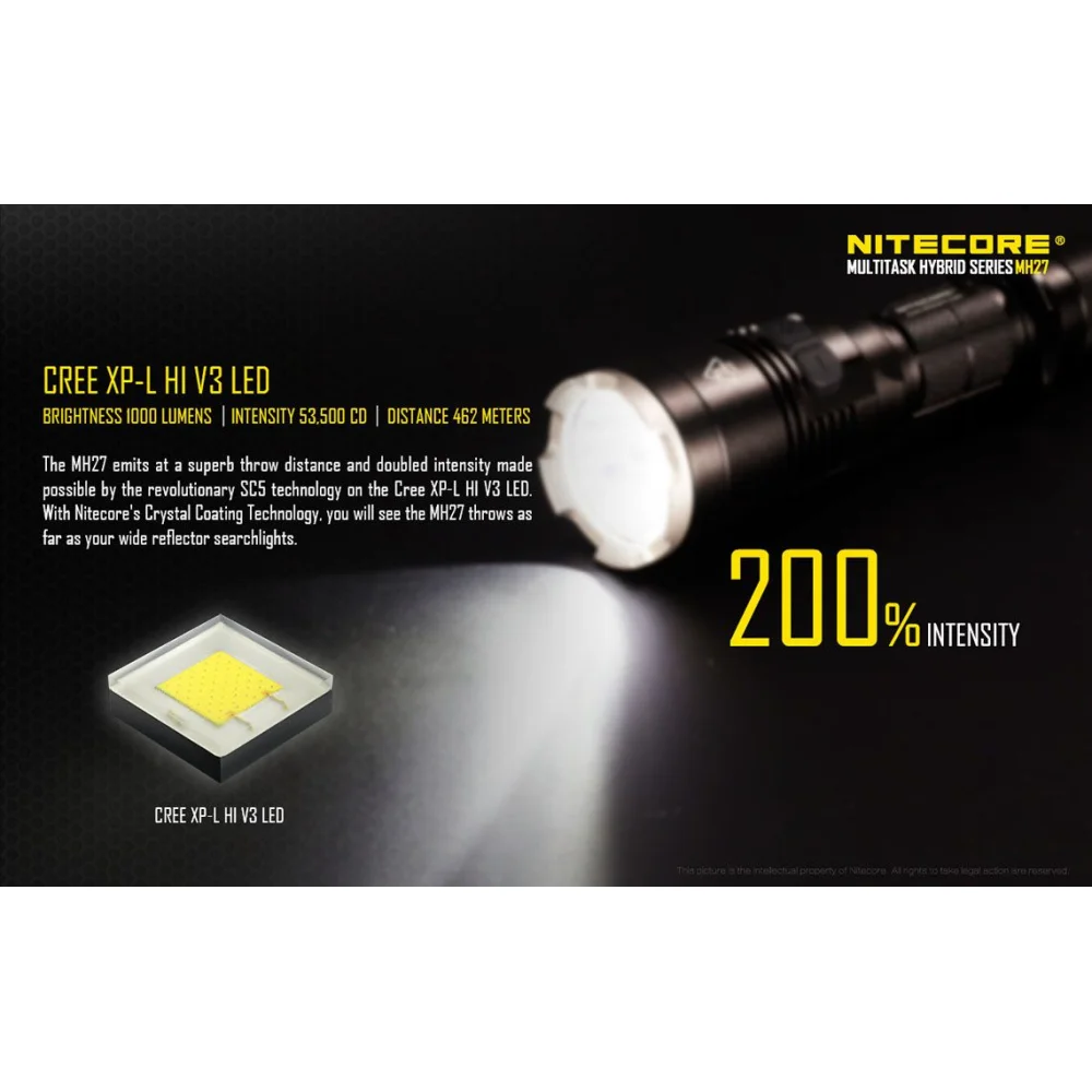 Komplet: Latarka Led Nitecore MH27 1000 Lumenów + Akumulator 1834 8 Komplet: Latarka Led Nitecore MH27 1000 Lumenów + Akumulator 1834