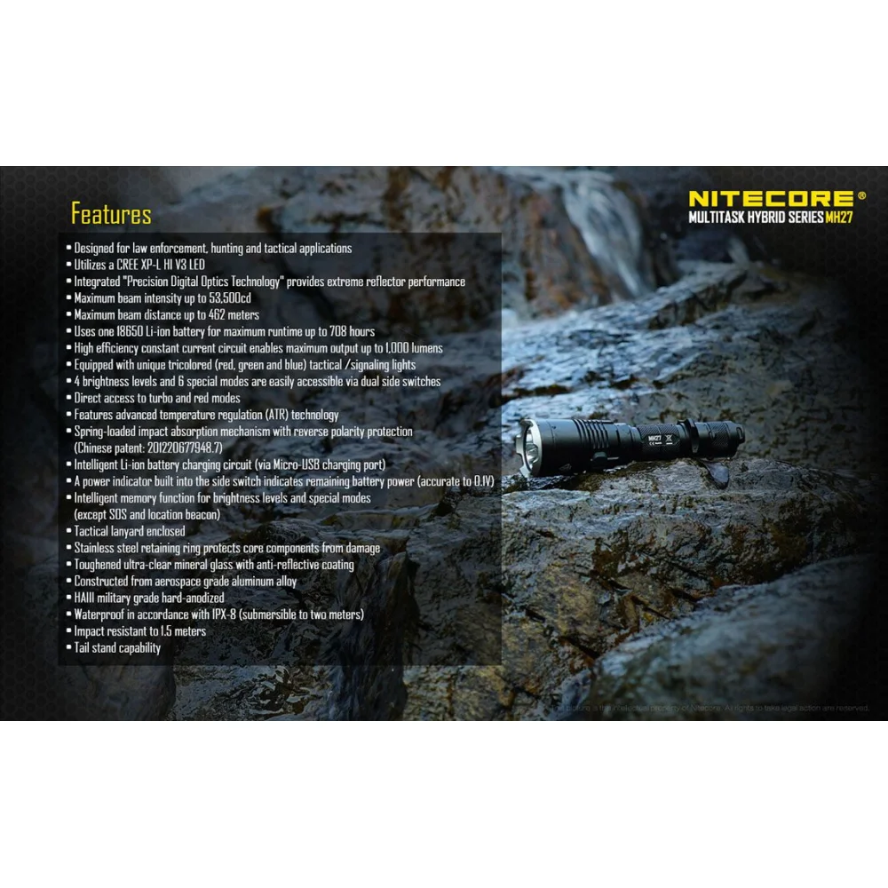 Komplet: Latarka Led Nitecore MH27 1000 Lumenów + Akumulator 1834 25 Komplet: Latarka Led Nitecore MH27 1000 Lumenów + Akumulator 1834