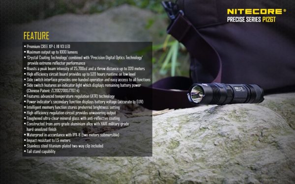 Latarka LED Nitecore P12GT 1000 lumenów + NL1826-21