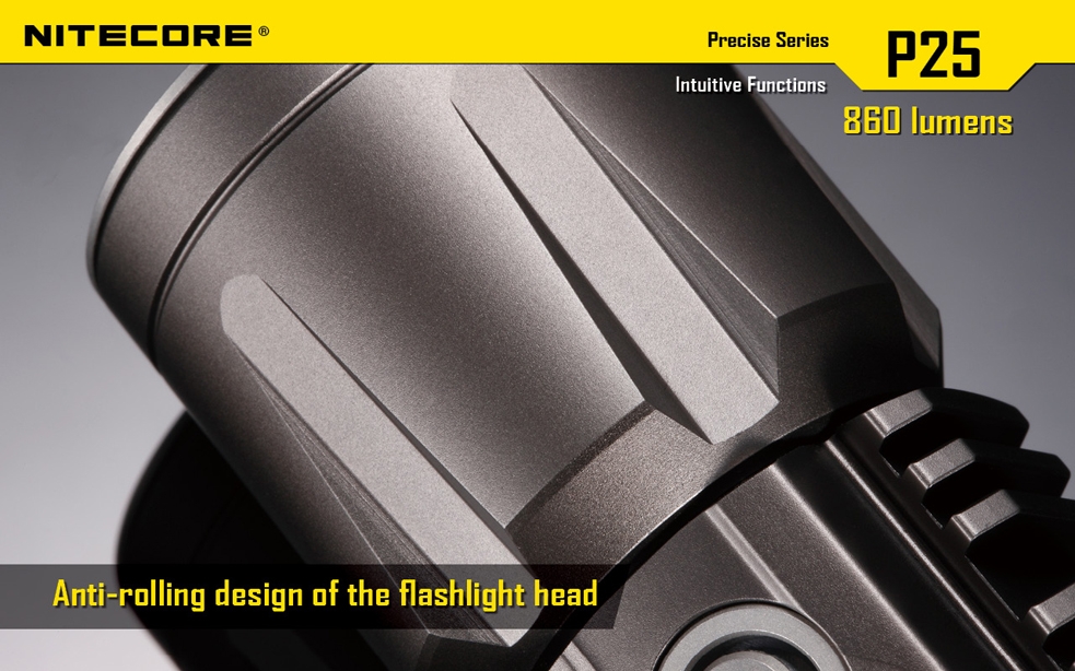 Światło S.O.S.: Tak | Maksymalny czas pracy (godz.): 325 | Zasięg wiązki światła (m): 283 | Waga bez baterii (g): 171 | Futerał: Tak | Wodoodporność: Tak | Kolor: Czarny | Baterie (kompatybilne): 1 x 18650 lub 2 x CR123 | Długość całkowita (mm): 160 | Średnica głowicy (mm): 40 | Źródło światła: Dioda LED Premium CREE XM-L U2 | Światło stroboskopowe: tak | Moc światła (L): 860 - LifeGun.pl Latarka Nitecore P25 Smilodon 860 Lumenów-20