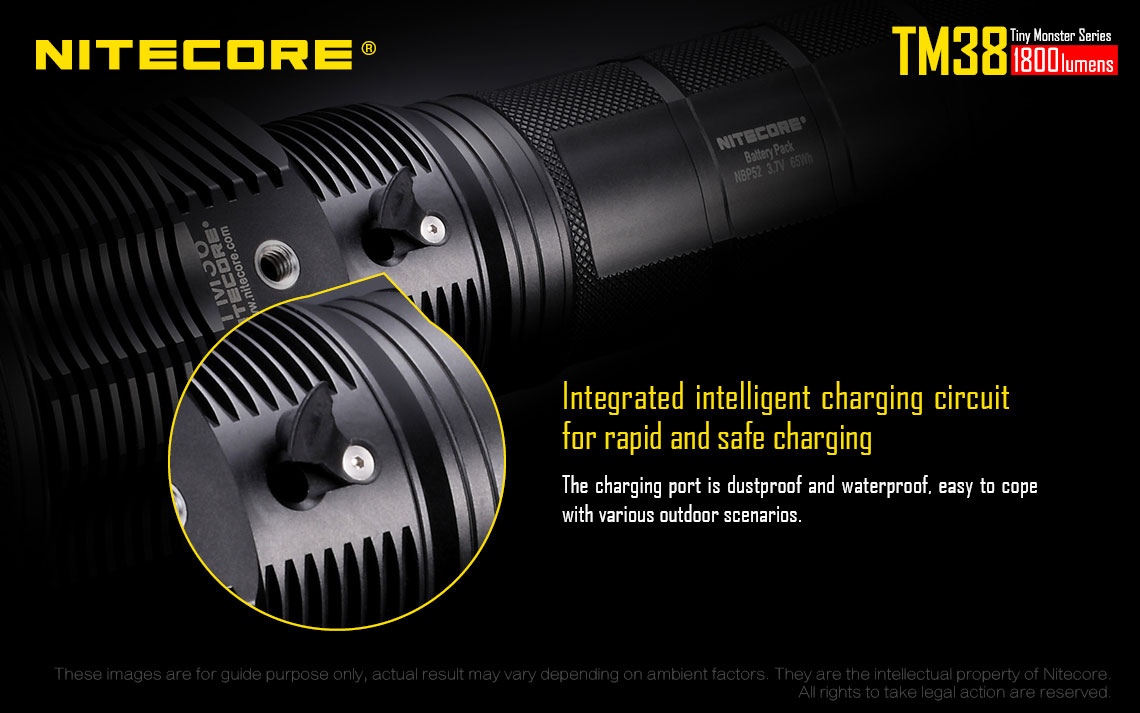 Zasięg wiązki światła (m): 1400 | Baterie w zestawie: Wbudowany akumulator | Wodoodporna: Tak - do 2 metrów | Opakowanie: Pudełko kartonowe | Moc światła (L): 1800 | Rękojeść: Aluminium | Źródło światła: Dioda LED CREE XHP35 HI D4 - LifeGun.pl Latarka Nitecore TM38 Tiny Monster 38 1800L-12