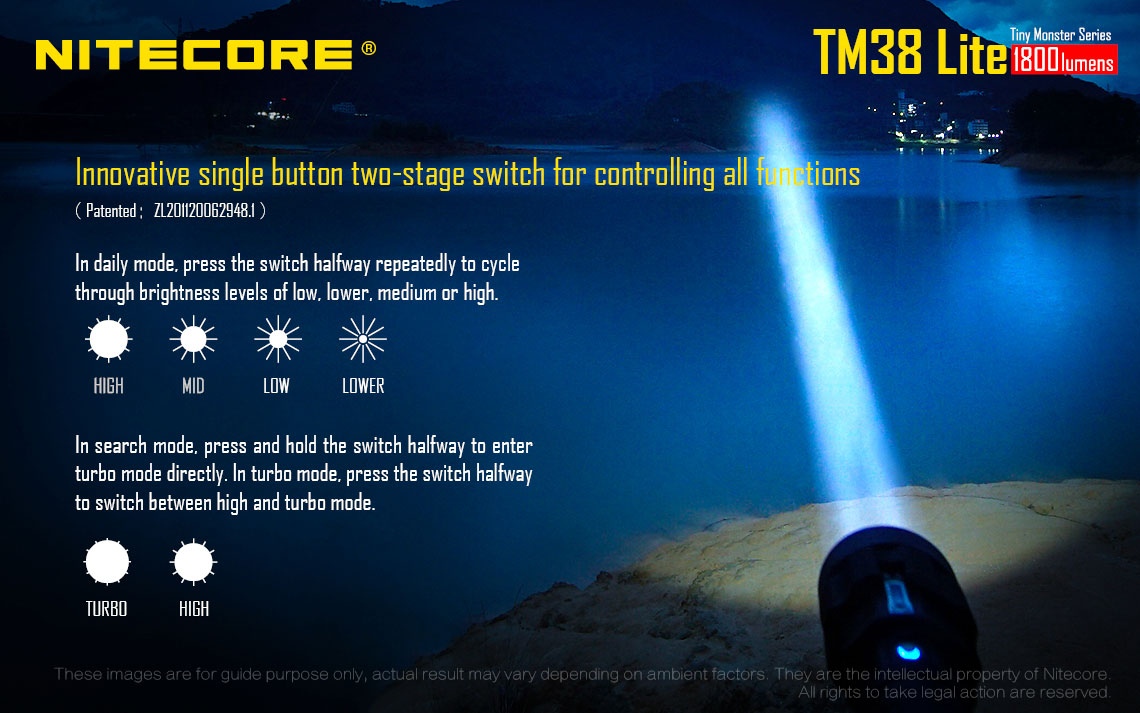 Zasięg wiązki światła (m): 1400 | Baterie w zestawie: Wbudowany akumulator | Wodoodporna: Tak - do 2 metrów | Opakowanie: Pudełko kartonowe | Moc światła (L): 1800 | Rękojeść: Aluminium | Źródło światła: Dioda LED CREE XHP35 HI D4 - LifeGun.pl Latarka Nitecore TM38 LITE Tiny Monster 38 1800L-10