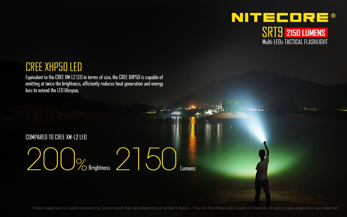 Zasięg wiązki światła (m): 246 | Wodoodporna: Tak - do 2 metrów | Montaż do paska: Standard | Pokrowiec: Tak | Baterie (kompatybilne): 2x 18650 lub 4x CR123 | Opakowanie: Pudełko kartonowe | Moc światła (L): 2150 | Rękojeść: Aluminium lotnicze | Źródło światła: Dioda LED Cree XHP50 - LifeGun.pl Latarka Nitecore SRT9 Smart Ring 2150L-7