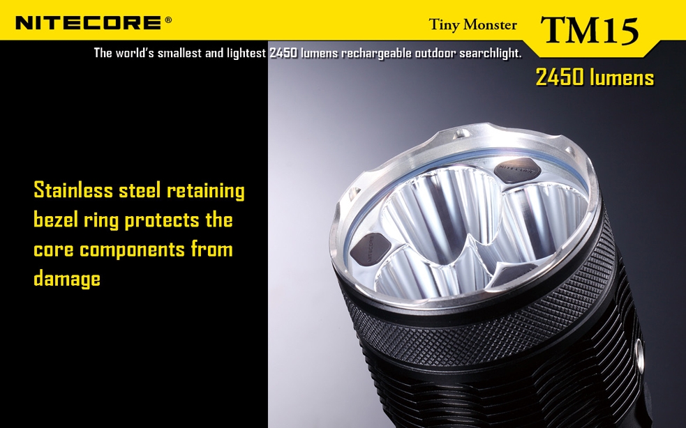Maksymalny czas pracy (godz.): 52 | Zasięg wiązki światła (m): 465 | Waga bez baterii (g): 447 | Futerał: Tak | Wodoodporność: Do 2 m | Kolor: Czarny | Baterie (kompatybilne): 4 x 18650 lub 8 x CR123 | Długość całkowita (mm): 158 | Moc światła (L): 2650 | Średnica głowicy (mm): 60 | Źródło światła: 3x Dioda LED CREE XM-L2 - LifeGun.pl Latarka Nitecore TM15 Tiny Monster 2650 Lumenów-12