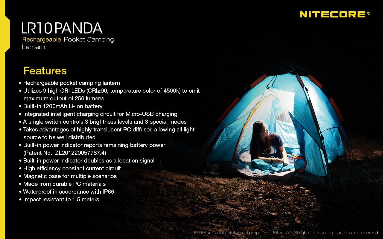 Światło S.O.S.: Tak | Maksymalny czas pracy (godz.): 38 | Zasięg wiązki światła (m): 24 | Baterie (kompatybilne): Akumulator Li-ion | Moc światła (L): 250 | Źródło światła: High CRI LED - LifeGun.pl Latarka Nitecore LR10 Panda 250 Lumenów-19