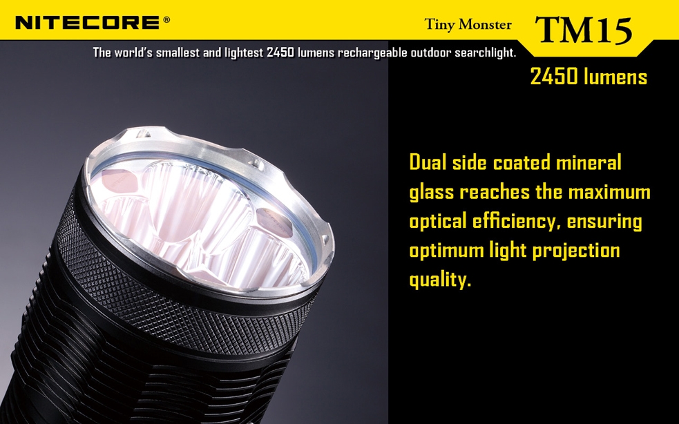 Maksymalny czas pracy (godz.): 52 | Zasięg wiązki światła (m): 465 | Waga bez baterii (g): 447 | Futerał: Tak | Wodoodporność: Do 2 m | Kolor: Czarny | Baterie (kompatybilne): 4 x 18650 lub 8 x CR123 | Długość całkowita (mm): 158 | Moc światła (L): 2650 | Średnica głowicy (mm): 60 | Źródło światła: 3x Dioda LED CREE XM-L2 - LifeGun.pl Latarka Nitecore TM15 Tiny Monster 2650 Lumenów-15