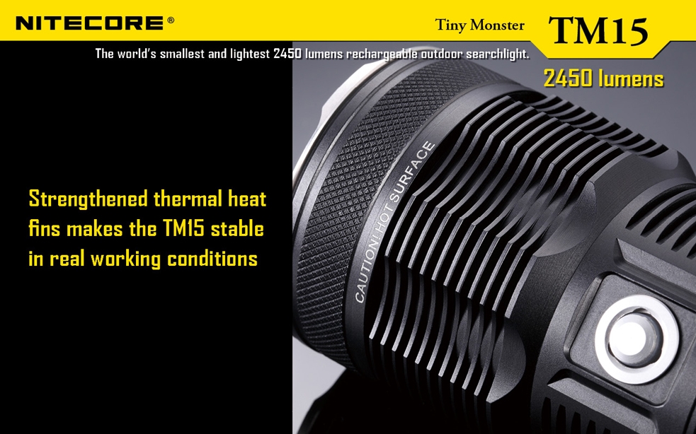 Maksymalny czas pracy (godz.): 52 | Zasięg wiązki światła (m): 465 | Waga bez baterii (g): 447 | Futerał: Tak | Wodoodporność: Do 2 m | Kolor: Czarny | Baterie (kompatybilne): 4 x 18650 lub 8 x CR123 | Długość całkowita (mm): 158 | Moc światła (L): 2650 | Średnica głowicy (mm): 60 | Źródło światła: 3x Dioda LED CREE XM-L2 - LifeGun.pl Latarka Nitecore TM15 Tiny Monster 2650 Lumenów-16