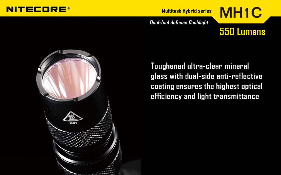 Światło S.O.S.: Tak | Maksymalny czas pracy (godz.): 10 | Zasięg wiązki światła (m): 120 | Waga bez baterii (g): 63 | Baterie w zestawie: 1x RCR123A | Futerał: Tak | Wodoodporność: Do 2 m | Kolor: Czarny | Baterie (kompatybilne): 1x RCR123A (w zestawie) lub 1x CR123 | Długość całkowita (mm): 109 | Średnica głowicy (mm): 25 | Źródło światła: Dioda LED Premium CREE XM-L U2 | Światło stroboskopowe: tak | Moc światła (L): 550 - LifeGun.pl Latarka Nitecore MH1C Multitask Hybrid 550 Lumenów-15