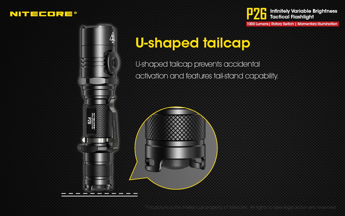 Maksymalny czas pracy (godz.): 500 | Zasięg wiązki światła (m): 310 | Baterie (kompatybilne): 1 x 18650 lub 2 x CR123 lub 2 x RCR123 | Światło stroboskopowe: tak | Źródło światła: Dioda LED CREE XP-L HI V3 | Długość całkowita (cm): 14.9 | Moc światła (L): 1000 | Waga (g): 128 - LifeGun.pl Latarka Nitecore P26 1000 lumenów-18