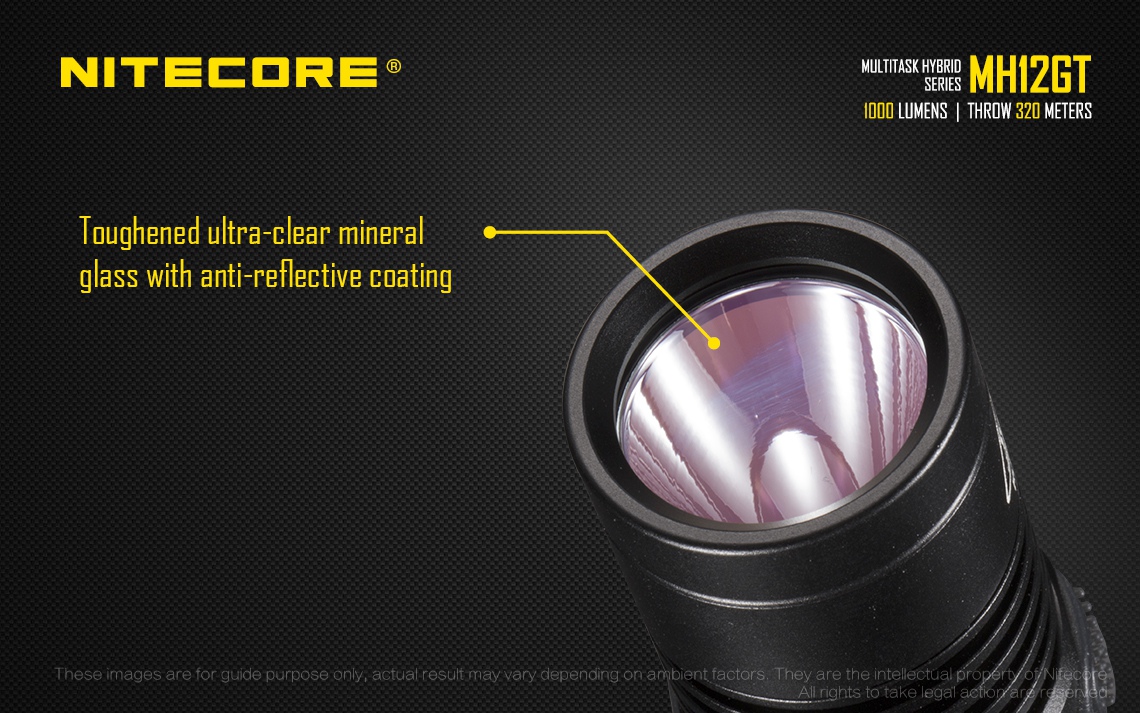 Zasięg wiązki światła (m): 320 | Wodoodporna: Tak - do 2 metrów | Długość całkowita (mm): 139 | Źródło światła: Dioda LED CREE XP-L HI V3 | Moc światła (L): 1000 | Waga (g): 87 - LifeGun.pl Latarka Nitecore MH12GT Multi-Task Hybrid 1000 lumenów-18