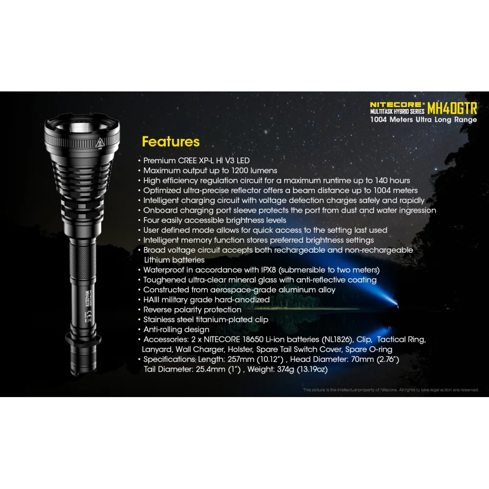 Latarka Nitecore MH40GTR Multi-Task Hybrid 1200 lumenów 18 Latarka Nitecore MH40GTR Multi-Task Hybrid 1200 lumenów