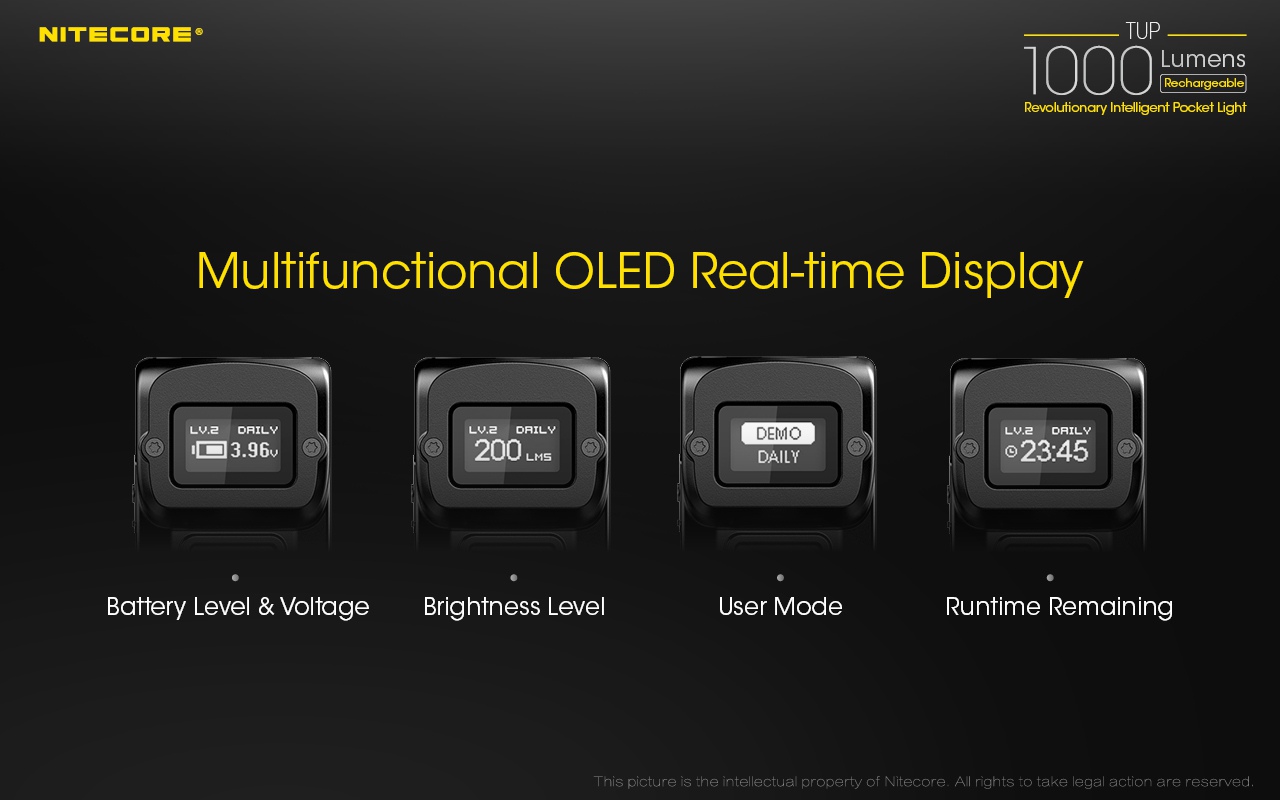 Zasięg wiązki światła (m): 180 | Długość całkowita (mm): 70 | Źródło światła: LED CREE XP-L HD V6 | Moc światła (L): 1000 | Waga (g): 53.2 - LifeGun.pl Latarka Nitecore TUP 1000 lumenów Czarna-4