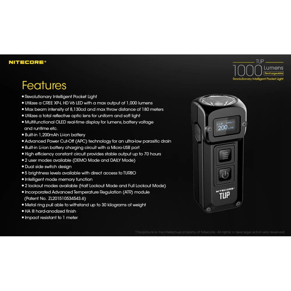 Latarka Nitecore TUP 1000 lumenów Czarna 20 Latarka Nitecore TUP 1000 lumenów Czarna