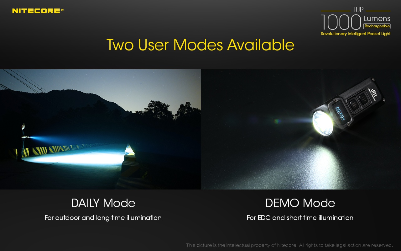 Zasięg wiązki światła (m): 180 | Długość całkowita (mm): 70 | Źródło światła: LED CREE XP-L HD V6 | Moc światła (L): 1000 | Waga (g): 53.2 - LifeGun.pl Latarka Nitecore TUP 1000 lumenów Szara-10