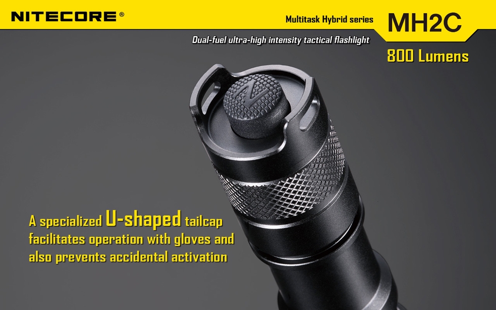 Światło S.O.S.: Tak | Maksymalny czas pracy (godz.): 28 | Zasięg wiązki światła (m): 140 | Waga bez baterii (g): 90 | Baterie w zestawie: 1x 18650 | Futerał: Tak | Wodoodporność: Do 2 m | Kolor: Czarny | Baterie (kompatybilne): 1 x 18650 lub 2 x CR123 | Długość całkowita (mm): 150 | Średnica głowicy (mm): 25 | Źródło światła: Dioda LED Premium CREE XM-L U2 | Światło stroboskopowe: tak | Moc światła (L): 800 - LifeGun.pl Latarka Nitecore MH2C Multitask Hybrid 800 Lumenów-16
